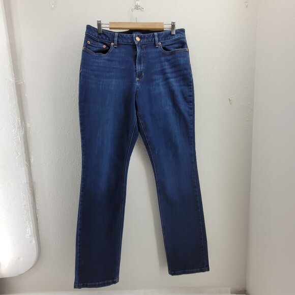 LL Bean Jeans Womens 14 Tall Blue Bean Flex Straight Favorite Fit Denim 32X32 - Picture 1 of 12